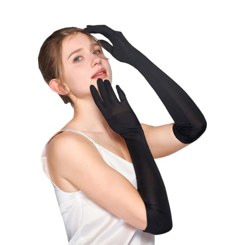 DORKIN Kostüm-Handschuhe für Erwachsene, 1 Paar Damen-Abendhandschuhe, lange Satinhandschuhe, Stil der 1920er Jahre, Schwarz, perfekt für Partys, Kostüme, Bälle, Abendveranstaltungen usw.