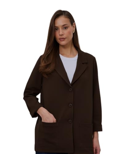 Elegant Women's Long Blazer – Lightweight Ceremony Jacket, Oversized Cardigans, Made in Italy, dark brown, S