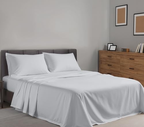 RUVANTI 100% Cotton California King Sheet Sets, 4 Pieces, Soft & Breathable Percale Weave Bedding, Deep Pocket 14", Hotel Standard, Crisp Cool Feel & Durable, Perfect Dyed Sheets, Quiet Gray