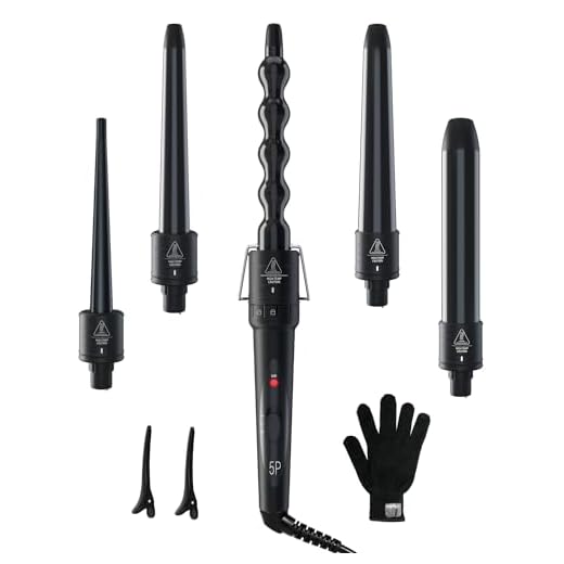 5 in 1 Curling Wand Set: Ohuhu Curling Iron Wand 5Pcs 0.35 to 1.25 Inch Interchangeable Ceramic Barrel Heat Protective Glove 2 Clips Dual Voltage Hair Curler for Girls Women Mother Gift Black