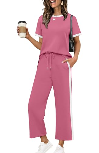 Image of XIEERDUO Women's Side Slit Lounge Sets 2026 Fashion 2 Piece Travel Outfits Cozy Loungewear Wide Leg Tracksuits S-3XL