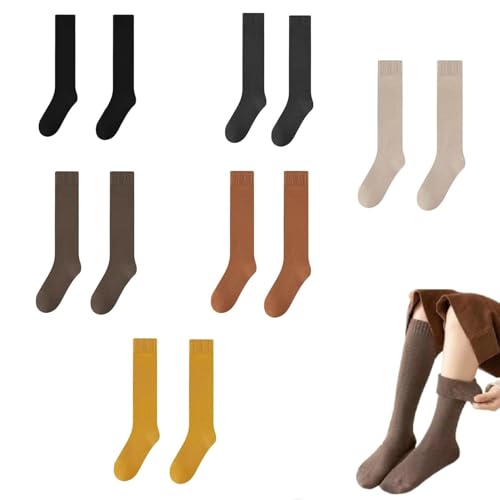 VPVMUKLRDK Calcetines Termicos Mujer hasta la Rodilla, Calcetines Termicos Mujer, Cálido Gruesa de Punto Calcetines, Calcetines Largos de Invierno Esponjosos (6 Pairs)