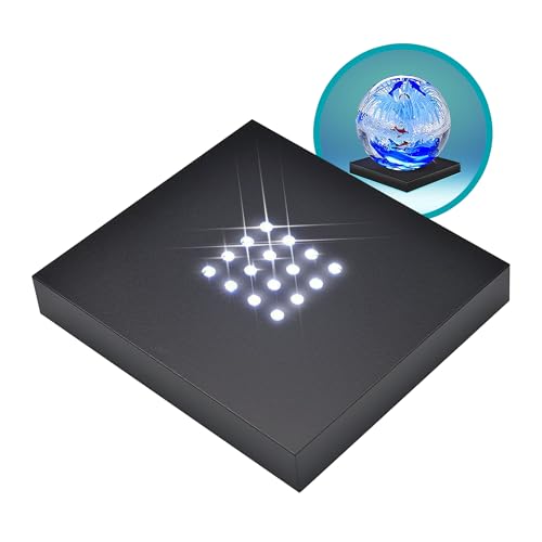 ASENTE 16 White- Light LED Lighted Base for Glass Art - Crystal Display Lighted Acrylic Base Glass Vases for Centerpieces Stand Matte Black