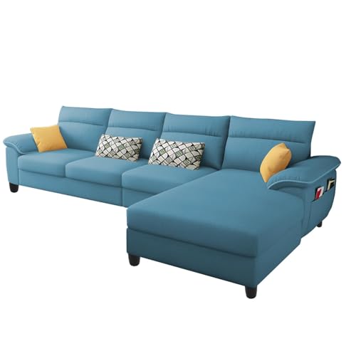 Image of Casaliving Seams RHS 6 Seater L Shape Sofa Set for Living Room (Turquise Colour) Premium Fabric Sofa Set for Living Room | Hall