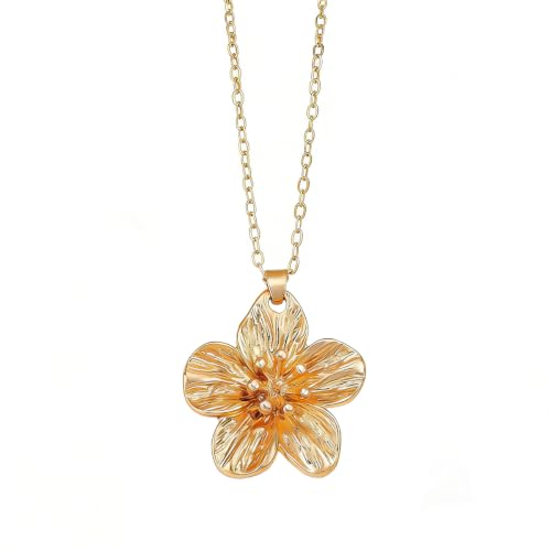 Vurotry Hibiscus Flower Pendant Necklace for Women (gold)