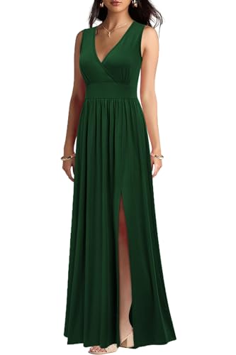 Image of WOOSEA Women Sleeveless Deep V Neck Split Loose Sexy Plain Long Maxi Casual Dress