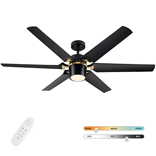 60 inch Large Ceiling Fan with Light and Remote, Modern Black Ceiling Fans with Gold Alloy, Dimmable 3-Color Temperature Reversible Blades 6 Speed Quiet DC Motor for Bedroom Living Room Hall etc 60 inch Large Ceiling Fan with Light and Remote, Modern Black Ceiling Fans with Gold Alloy, Dimmable 3-Color Temperature Reversible Blades 6 Speed Quiet DC Motor for Bedroom Living Room Hall etc