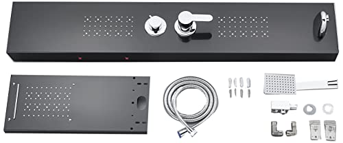 JUNSOTTOR LED Edelstahl Duschsäule Duscharmatur Duschsystem Regendusche Kopfbrause Handbrause Armatur Duschset Massagedüsen Gebürstetes Nickel 6002 Cover