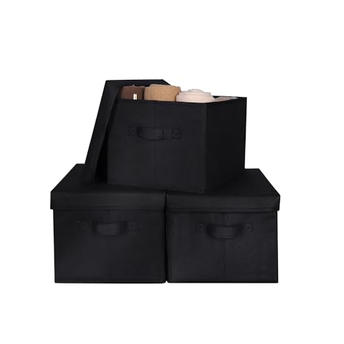 Image of WUIKE Storage Boxes with Lids, Decorative Boxes, Black, Large, 3-Pack