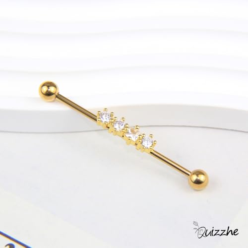 Industrial Bar Piercing Jewelry 14G Industrial Barbell Surgical Steel for Women Men With CZ 14G Curved Barbell External Threaded Piercing Cartilage Earring Vertical Labret Accents Body Piercing Jewelry 1 1/2 Inch 38mm4