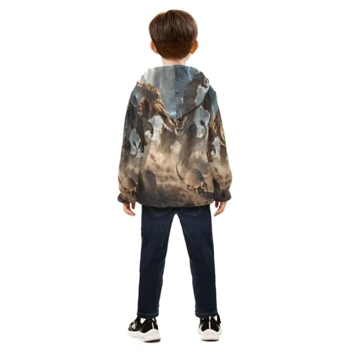 Lion Attacks Small Armadillo Toddler Fleece Jacket Girl Boys Hooded Fleece Jacket Coat Warm Outwear Zip-up 3-10T4