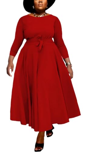 Image of BFFBABY Women's Wrap V Neck Plus Size Maxi Dresses 3 /4 Sleeves Chain Floral Printed Swing Dress with Belt