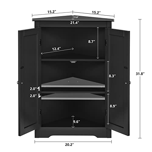 Iwell Black Corner Cabinet, Corner Bathroom Cabinet with 2 Doors & Adjustable Shelves, for Bathroom, Living Room, Kitchen, Black - Thumbnail 3