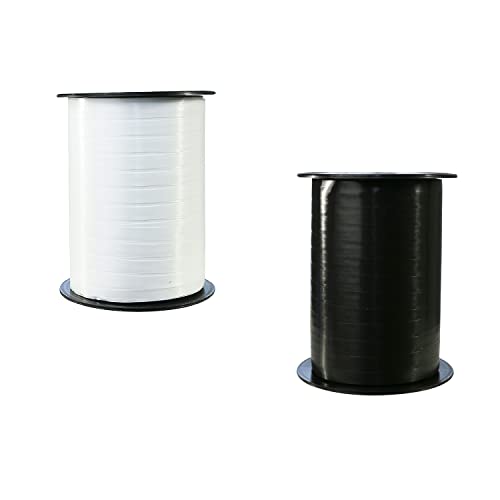Clairefontaine 601729AMZC - un lot de 2 bobines de Ruban Bolduc Lisse - 500mx0,7 cm - Emballage cadeau, accessoire de décoration- Noir/Blanc