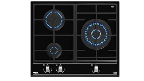 Teka Placa de Gas Natural 60 cm, CristalGas, Exact Flame con 3 Quemadores y Mandos Frontales Ergonómicos, Modelo GZC 63310