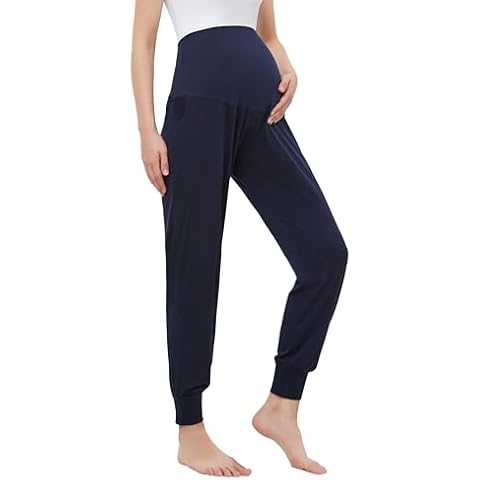 WHIMFINITY Women's Maternity Joggers Pants Pregnancy Clothes Over The Belly Pregnancy Pant with Pockets (XXL, Navy) Cover