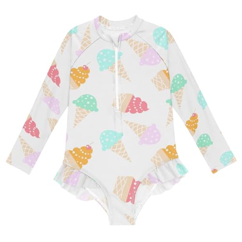 Image of CaTaKu Girls Rash Guard Swimsuit Long Sleeve One Piece Bathing Suit UPF 50+ Toddler Kids Zipper Ruffle Swimwear 3-12Y