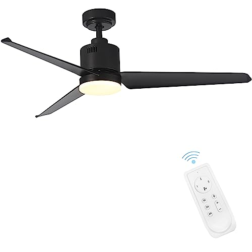 FINXIN Ceiling Fan with Lamp, Ceiling Fan with Light and Remote Control 52 Black Ceiling Fans For Bedroom,Living Room,Dining Room Including Motor,3-Blades,Remote Switch [Energy Class A+]