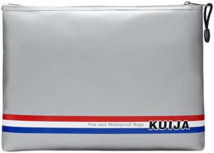 KUIJA Fireproof Document Bag 2000°F, 13.4"x9.4" Fireproof Waterproof Document Bag, Fireproof Money Bag，Fireproof Secure Storage Pouch with Zip, Fireproof Bags for Cash and documents