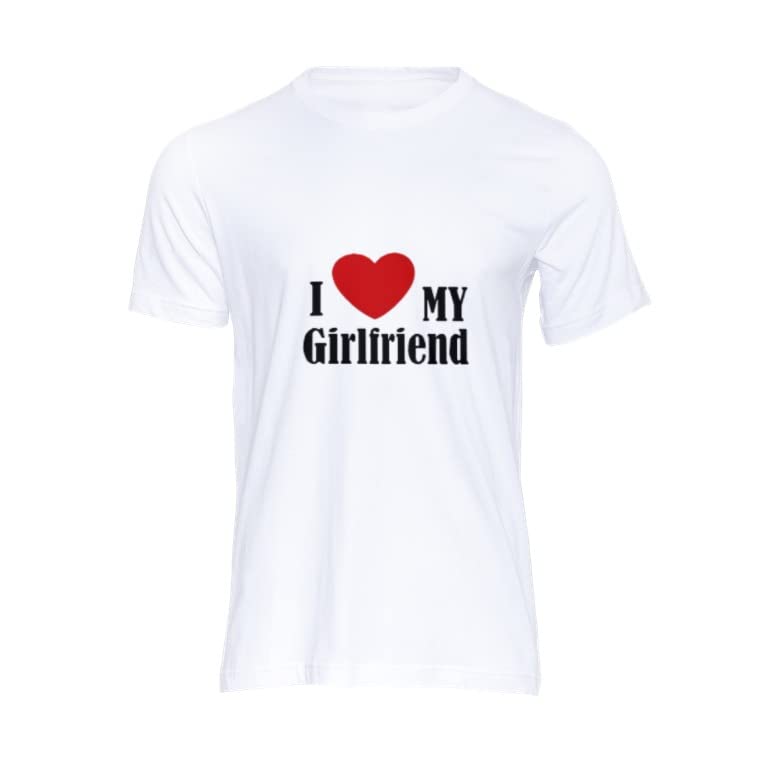 GenericI love my Girlfriend Plain Printed Stickers Round Neck T-Shirt for MEN