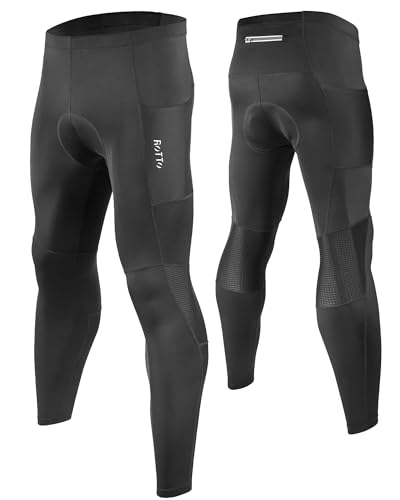 ROTTO Mens Cycling Leggings Padded & No Pad Cycle Tights Biking Trousers with Multiple Pockets