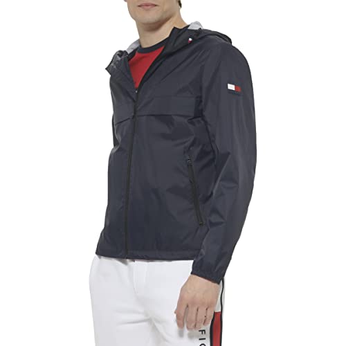 Image of Tommy Hilfiger Mens Stretch Hooded Zip-Front Raincoat