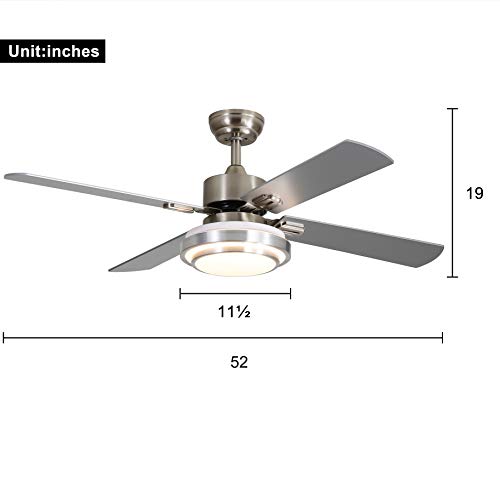 Finxin Indoor Ceiling Fan Light Fixtures Remote Led 52 Brushed Nickel Ceiling Fans For Bedroom,Living Room,Dining Room Including Motor,Remote Switch #TOP2