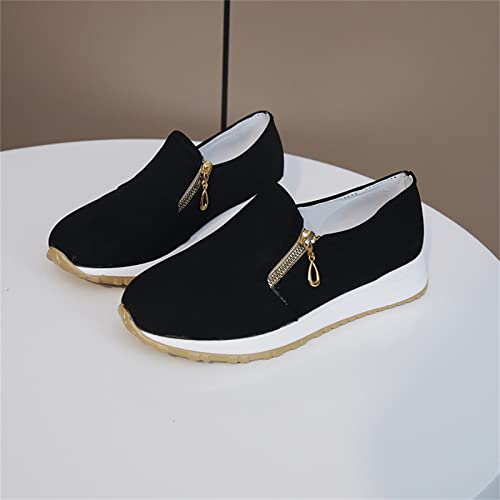 Chaussures décontractées en daim légères avec fermeture éclair mocassins plats noir 40 - 7