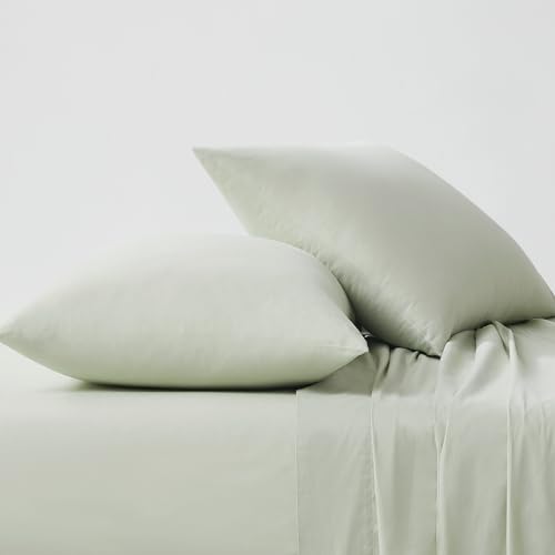 Image of Linen Closet Luxury Cotton 144 Thread Count Organic Cotton Standard Pillowcases, Set of 2, Light Green