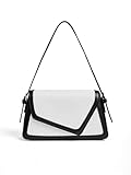 QWINEE Women's Crocodile Embossed Flap Bag Colorblock Shoulder Handbag Contrast Binding Clutch Purse Black and White One-Size