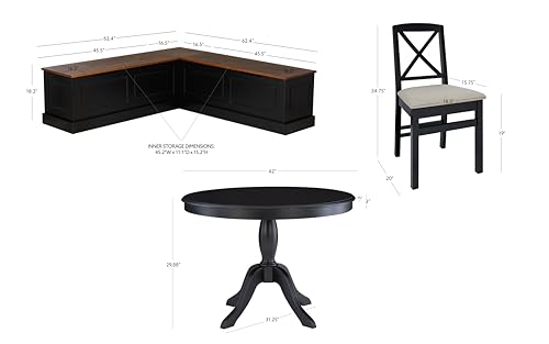 Linon-Harris-Black-and-Walnut-Four-Piece-Backless-Nook-Dining-Set-with-Round-Dining-Table-and-Set-of-Dining-Chairs Linon Harris Black and Walnut Four Piece Backless Nook Dining Set with Round Dining Table and Set of Dining Chairs