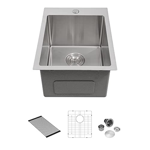 15 Drop Bar Sink - Sarlai 15" X 20" Bar Sink Topmount 16 Gauge Stainless Steel Single Bowl Deep Basin Bar Prep Small Kitchen Sink Basin #TOP2