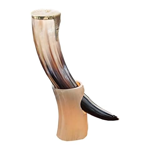 Drinking Vessel Ox Horn Viking Antique Style with Stand Beer Wine Mead Mug Christmas Gift Cover