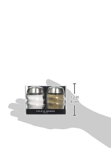 Cole & Mason Bray Salière et poivrière, 70mm Lot de 2 Récipients Remplis pour Sel et Poivre, Idéal pour les Pique-Niques, Transparent, verre et acier inoxydable, Garantie 2 ans