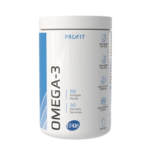 PROFIT Omega 3 IFOS – Suplemento de Aceite de Pescado 33/22 (EPA/DHA) – 90 Perlas – Apoyo Cardiovascular, Cerebral y Anti-Inflamatorio