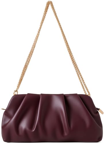 Image of Evening Bag for Women Ruched Clutch Purse Detachable Metal Chain Crossbody Bag