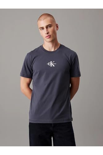 Calvin Klein Camiseta de manga corta Hombre Monologo cuello redondo, Gris (Ebony), 3XL