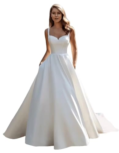 Zymhae Long Sweetheart White Satin Wedding Dresses for Bride 2025
