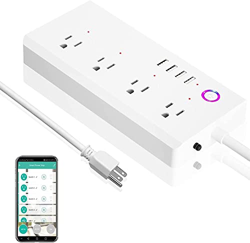 Smart Power Strip, WiFi Surge Protector, Voice Control Compatible with Alexa & Google Assistant, 4 AC Outlets 4 USB Port, APP Individual Control, Timer Schedule Smart Power Strip, WiFi Surge Protector, Voice Control Compatible with Alexa & Google Assistant, 4 AC Outlets 4 USB Port, APP Individual Control, Timer Schedule