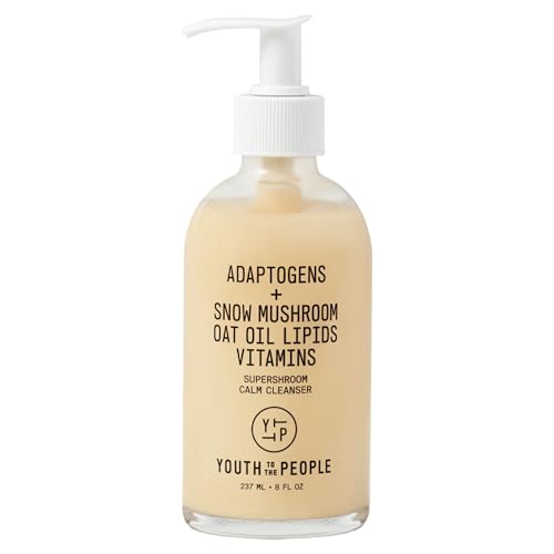 Youth To The People Supershroom Facial Cleanser - Adaptogens + Snow Mushroom Oat Oil Lipids Vitamins Face Wash, Nourishing Makeup Remover for Dry + Sensitive Skin, Soothes Redness - 8 fl oz