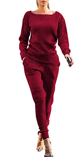 Womens Tracksuit, Casual Knit Long Sleeve Two Piece Tracksuit Outfits Sexy Jumpsuits Sweatsuit Set