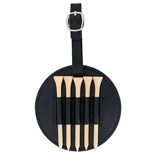 GOLTERS Leather Golf Tees Holder with 5 PCS Wooden Golf Tees 3-1/4 Inch Hook to Golf Bag Belt Clip for Golf Bag (Black)