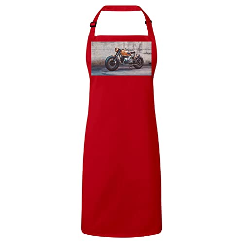 Tablier cuisine rouge moto vintage cafe racer orange ajustable pour homme