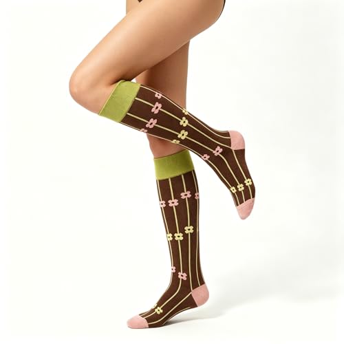 Image of Benefeet Womens Knee High Striped Checkered High Knee Socks Cotton Long Sports Tube Socks