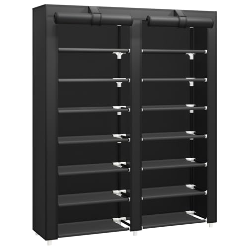 JIUYOTREE Zapatero de 7 Niveles con Cubierta a Prueba de Polvo, Organizador de Almacenamiento de Zapatos, Capacidad para hasta 28 Pares de Zapatos para Puerta, Pasillo, balcón, Sala de Estar, Negro