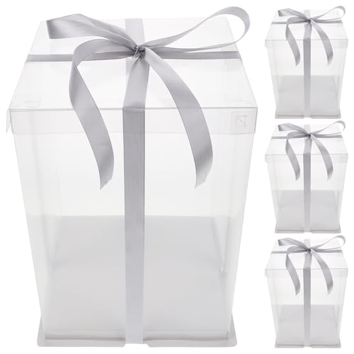 Cabilock 4Pcs Plastic Cake Boxes for Birthday Cake Storage Transparent Cake Packing Box for Parties and Bakeries Design for Safe Food and Easy Presentation