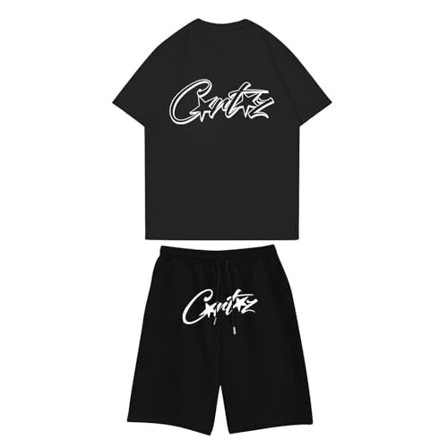 Genérico Cortiez Pantalon Corto - Conjunto Hombre Verano, Ropa Deportiva Hombre Juego de 2 Piezas Set Y2K Hip Hop Streetwear Gym Chandal Completo