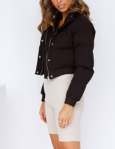 Uaneo Womens Cropped Puffer Jacket Stand Collar Zip Up Winter Padded Down Coats3