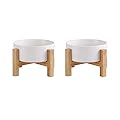 Ceramic Elevated Raised Cat Bowls - Cat Food Dish with Stand - Double Raised Cat Food and Water Bowls Anti Vomiting - Pet Bowl with Anti Slip Rubber pad - Stress Free for Cats and Small Dogs -set of 2