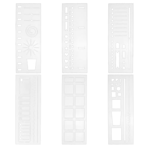 BENECREAT Plantillas de 6 estilos para planificador, 21 x 7 cm, plantillas de plástico reutilizables para dibujo de álbumes de recortes, tela, azulejos, muebles de suelo, decoración de arte de pared